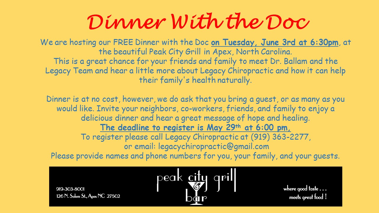 Free Dinner with th Doc in Cary NC
